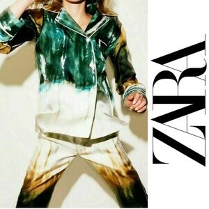 Zara Limited Edition Green Genuine Silk Tie-Dye Shirt